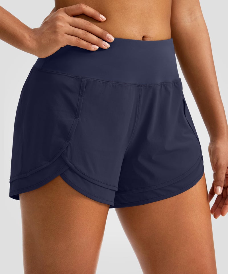 Soothfeel Women's Running Shorts High Waisted Quick-Dry 3 Inch Gym Workout Athletic Shorts for Women with Zipper Pocket(Navy Blue, M) - Image 2